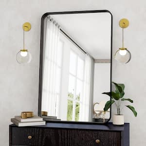 22 in. W. x 30 in. H Rectangular Framed French Cleat Wall Mounted Tempered Glass Bathroom Vanity Mirror in Matte Black