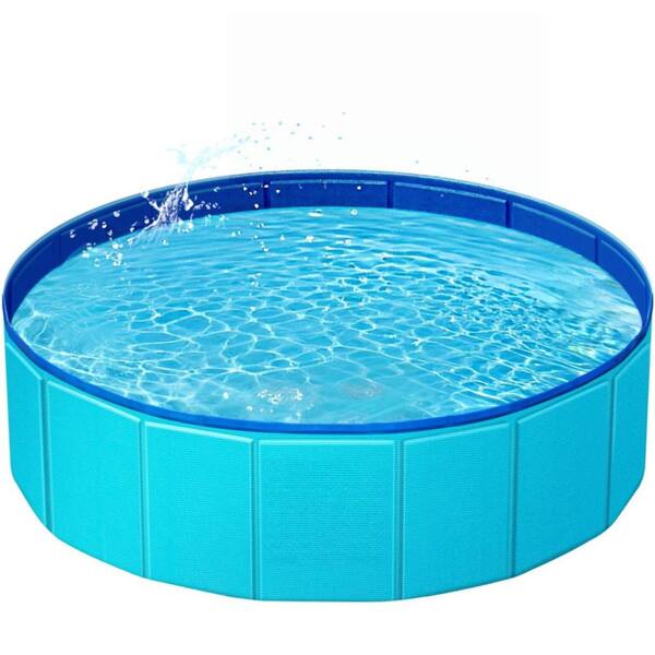 Blue 32in x 8in Foldable Anti-Slip Plastic Dog/Kiddie Pool,Portable Collapsible Bathtub for Indoor/Outdoor