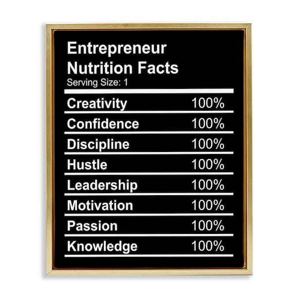 Stupell Industries Entrepreneur Nutrition Facts by Daphne Polselli Gold Floater Frame Typography Graphic Art Print 21 in. x 17 in.