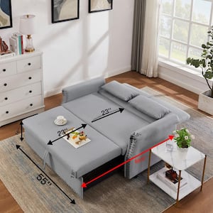 68.9 in. W Rolled Arm Polyester Fabric Rectangle Convertible Sofa with Pillow in Gray