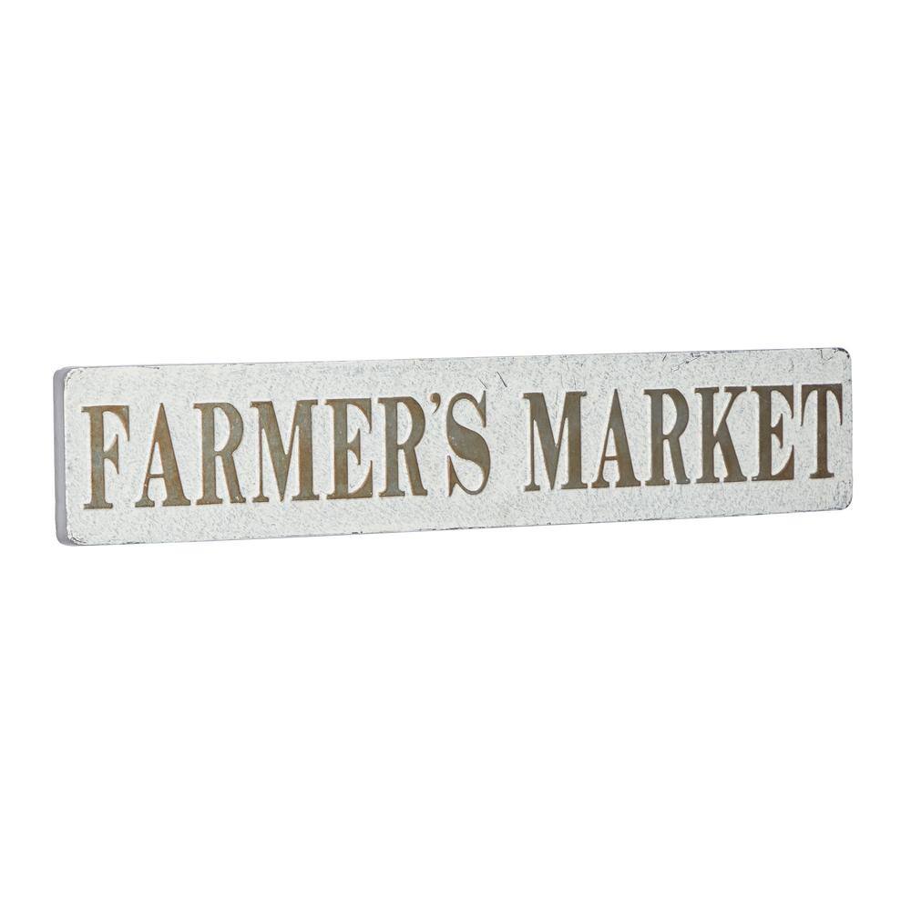 Beige and White Iron Rectangular Farmhouse Wall Sign