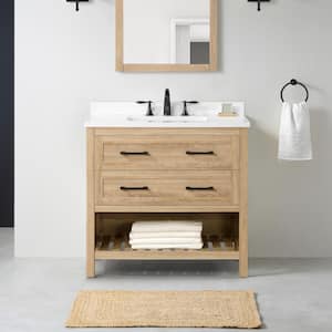 Autumn 36 in. W x 19 in. D x 34.5 in. H Single Sink Bath Vanity in Weathered Tan with White Engineered Stone Top