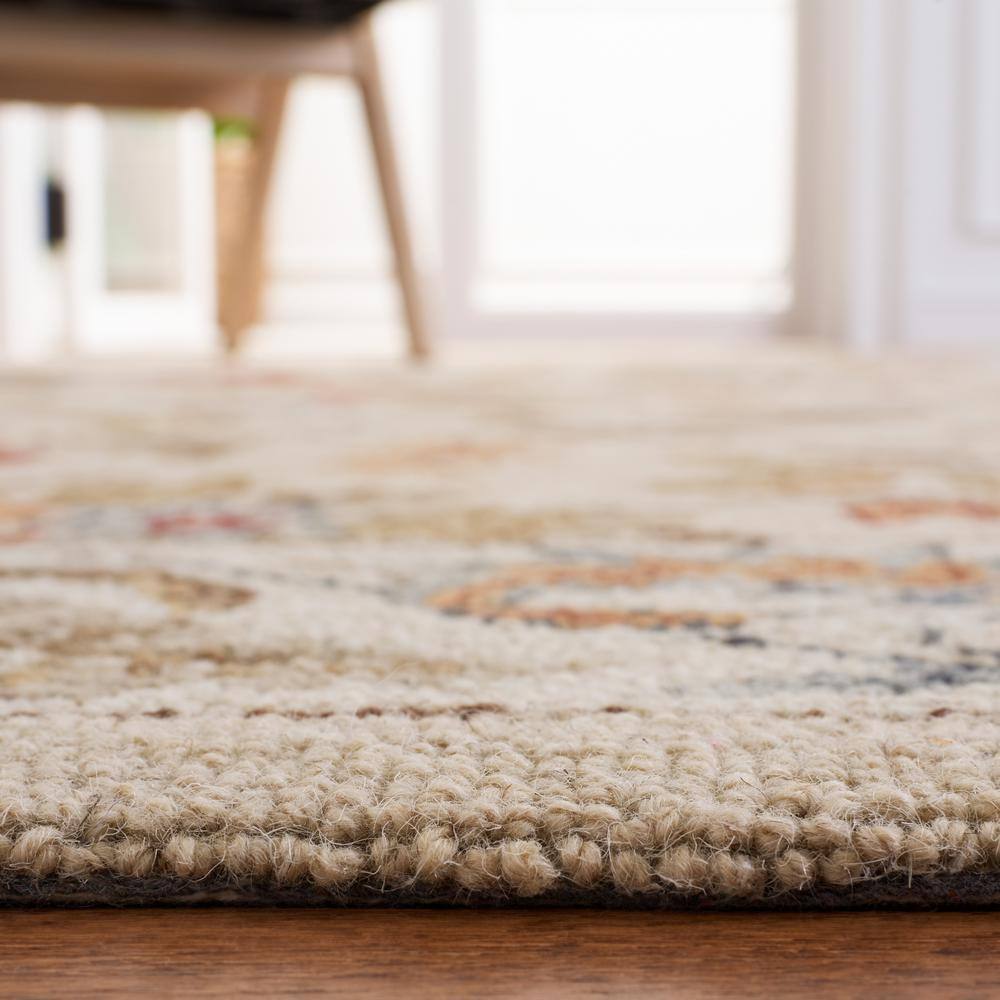 Ivory Floral Hand-Hooked Wool Circular Area Rug