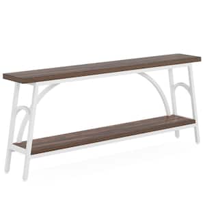 Turrella 70.8 in. Walnut Console Table, Rectangle MDF Console Table with White Base, Sofa Table for Living Room