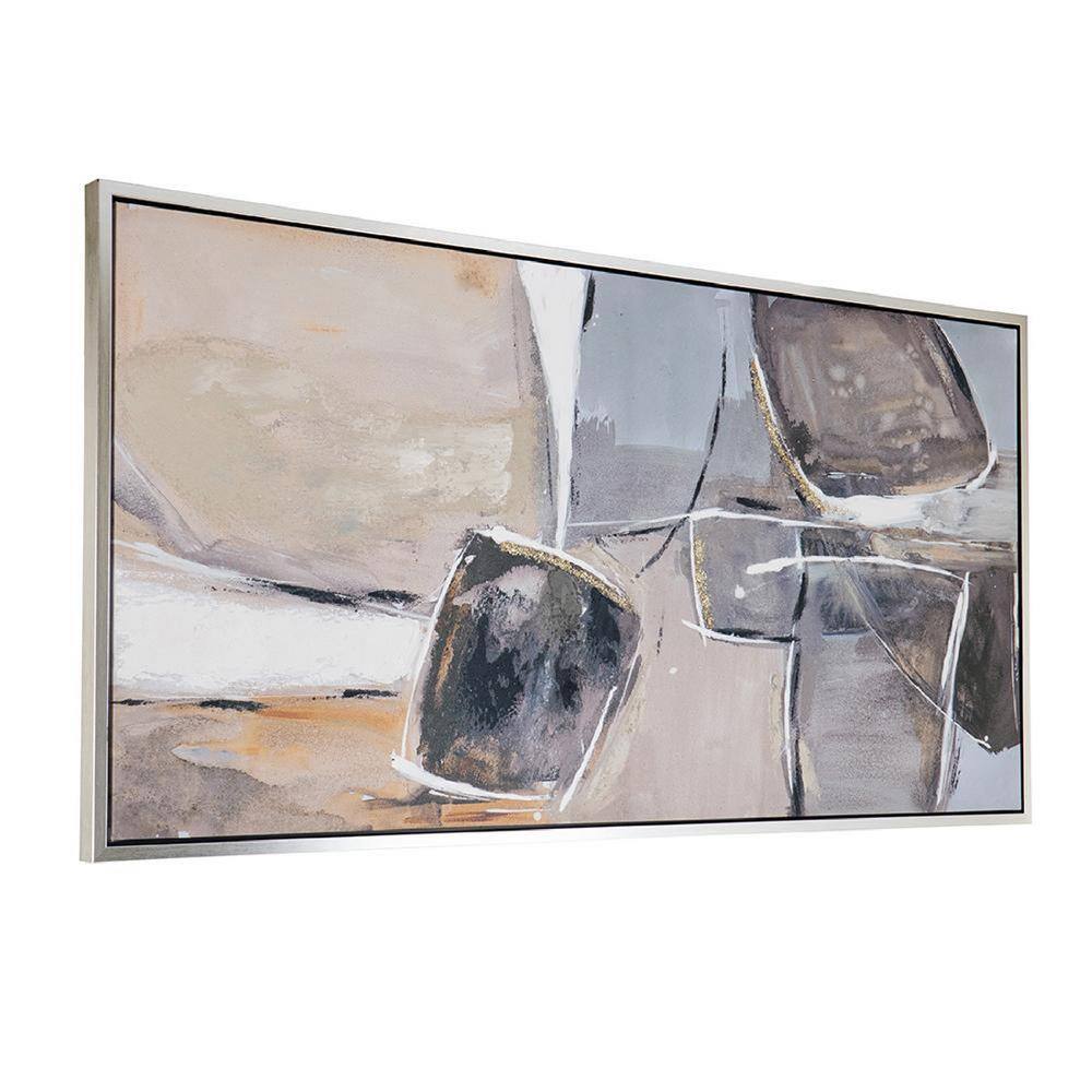 Ice Island Beige and Gray Abstract Canvas Painting