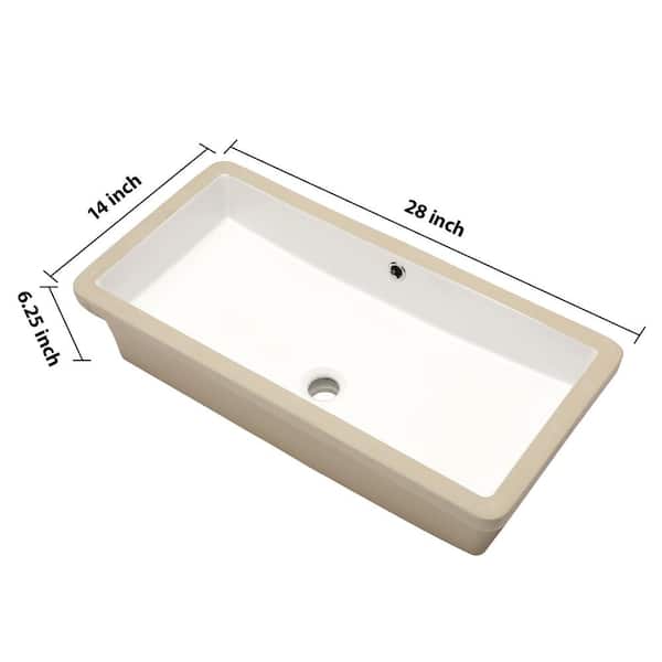 stufurhome - 28 in. Ceramic Undermount Rectangular Bathroom Sink with Overflow in White