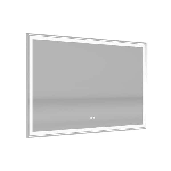 FAMYYT 55 in. W x 36 in. H Large Rectangular Frameless Anti-Fog LED Light Wall Bathroom Vanity Mirror in Silver Finish