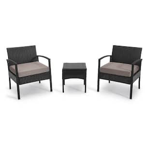 3-Piece Wicker Patio Conversation Set with Brown Cushions