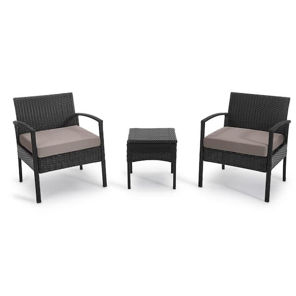 EDYO LIVING 3-Piece Wicker Patio Conversation Set with Brown Cushions