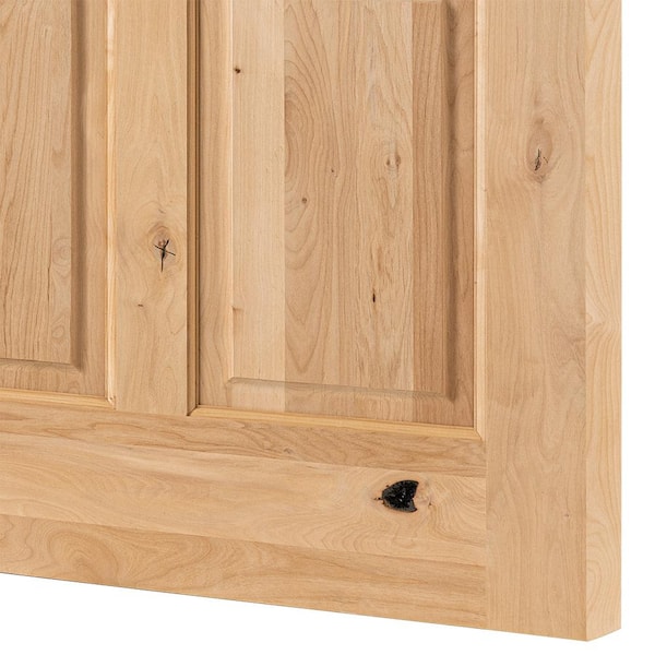 36 in. x 80 in. Right-Hand 4-Lite Clear Glass Unfinished Knotty Alder Wood Front Door Kit w/ Quick Assemble Jamb