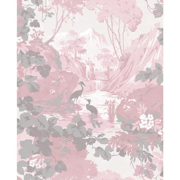 Brewster Home Fashions Eden Pink Crane Lagoon Non Woven Wallpaper