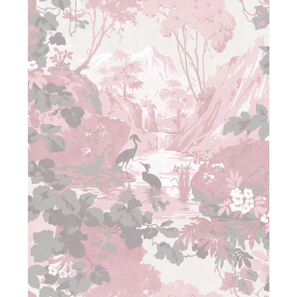 Brewster Home Fashions Eden Pink Crane Lagoon Wallpaper Sample