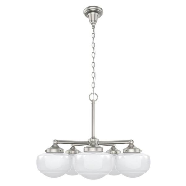 Hunter Saddle Creek 5-Light Brushed Nickel Shaded Chandelier with Cased White Glass Shades