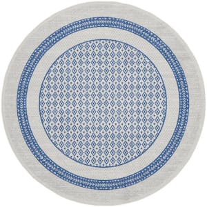 Whimsicle Ivory Blue 8 ft. x 8 ft. Geometric Contemporary Round Area Rug