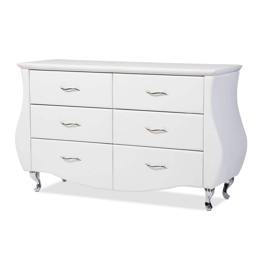 Enzo Luxe White Faux Leather 6-Drawer Horizontal Dresser