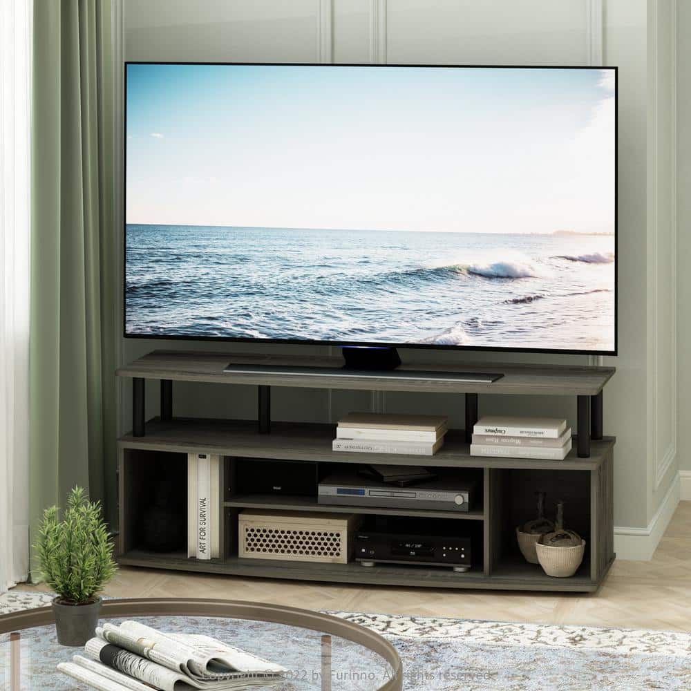 French Oak & Black 55-Inch TV Entertainment Center