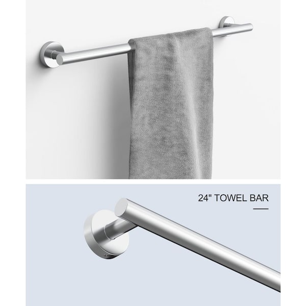 5-Piece Bath Hardware with Towel Bar Towel Hook Toilet Paper Holder and Towel Ring Set in Polished Chrome