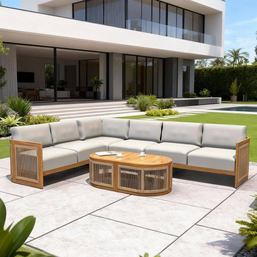 Numa 5-Piece Acacia Wood Patio Conversation Sofa Set with Beige Cushions price history on PriceWatchPro