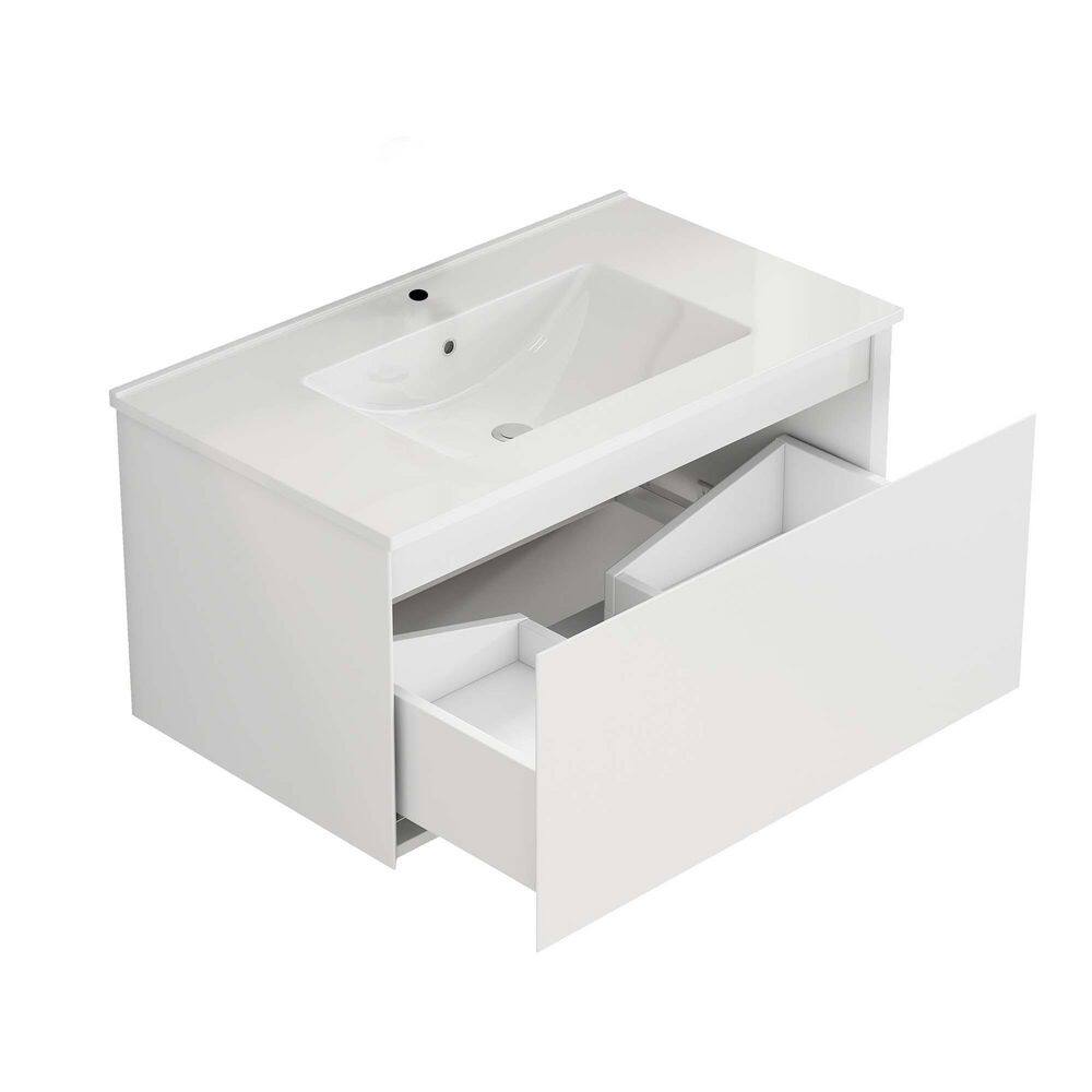 32 in. Wall-Mounted Single Sink White Bath Vanity with White Ceramic Top, 1 Big Drawer (Self Assembly Needed) price history on PriceWatchPro