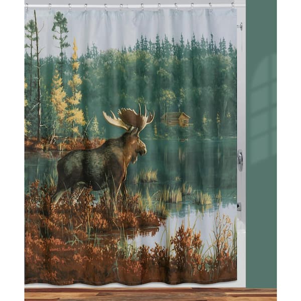 Unbranded Back Bay Moose 72 in. Multi Colored Shower Curtain