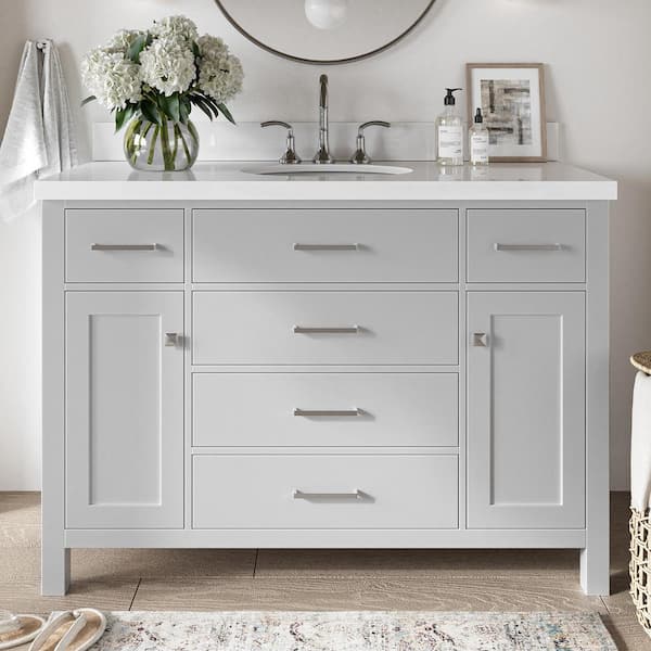 ARIEL Bristol 49 in. W x 22 in. D x 36 in. H Freestanding Bath Vanity in Grey with Pure White Quartz Top