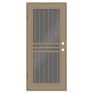 Plain Bar 30 in. x 80 in. Right Hand/Outswing Desert Sand Aluminum Security Door with Black Perforated Screen