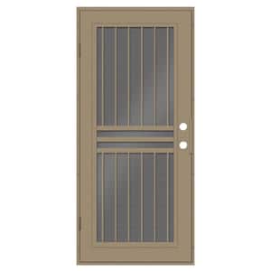 Plain Bar 32 in. x 80 in. Right Hand/Outswing Desert Sand Aluminum Security Door with Black Perforated Screen