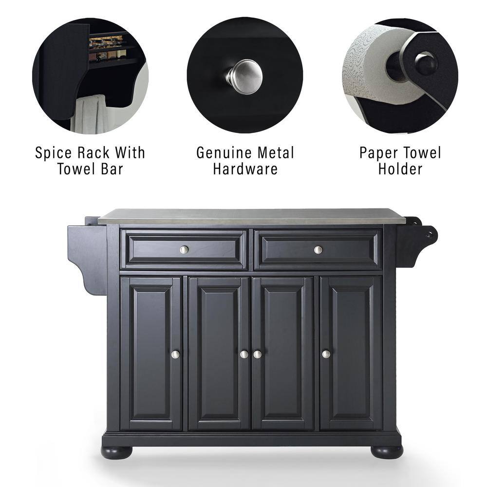 Black Stainless Steel Top Kitchen Island with Storage