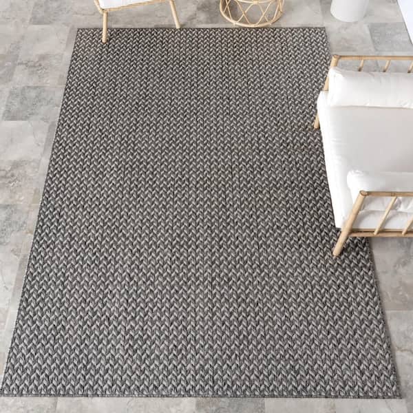 Taraji Herringbone Light Grey 8 ft. x 10 ft. Outdoor Area Rug
