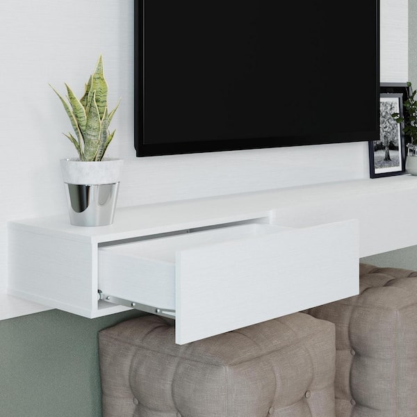 Husarbejde Ashley Furman Med det samme HOMESTOCK White, Floating Entertainment Center for TV's upto 75 in. with  Display Shelves, Wall Mount, Pull-Out Drawers, LED light 87883 - The Home  Depot