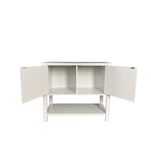 SignatureHome Teresa 36 in. L White Finish Rectangle Top Wood Console Table Cabinets