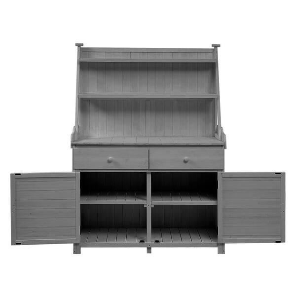 VAMOP Gray Outdoor Potting Bench Table with Storage Shelf, Drawer