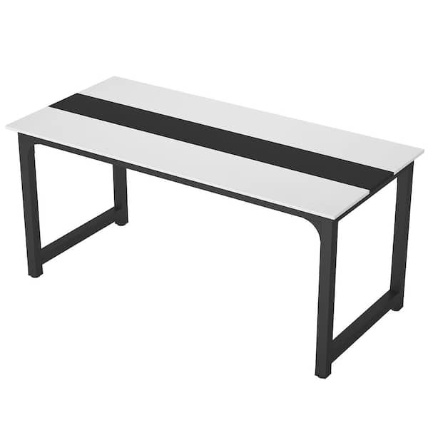 BYBLIGHT Moronia 70.9 in. Rectangular White and Black Large Computer Desk Writing Table Conference Table for Home Office