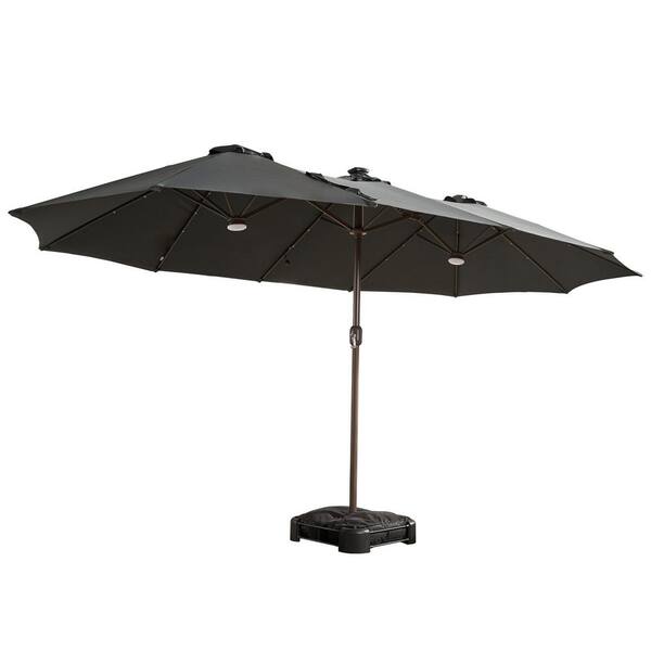 Paeonia 14.5 ft. Steel Outdoor Market Patio Umbrella Double Sided Umbrella with Base in Dark Gray