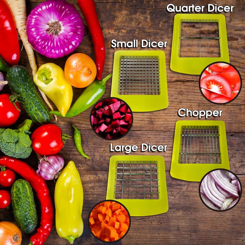 Green Plastic Multi-Use Vegetable Chopper with Interchangeable Blades