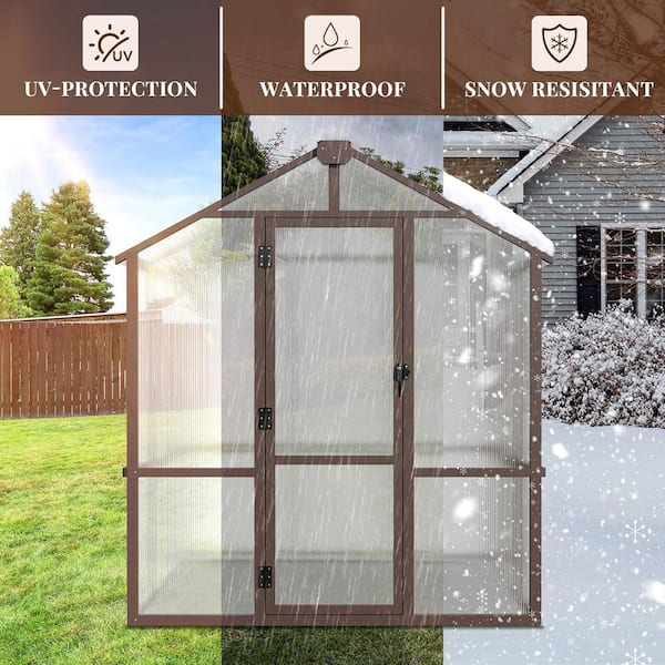 VIWAT 6 ft. W x 8 ft. D Wooden Polycarbonate Greenhouse with