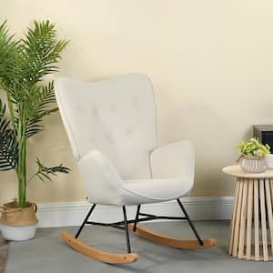 EPPING Modern Beige Rocking Chair with Skin-Friendly Fabric, Ergonomic Design, and Solid Beech Wood Legs