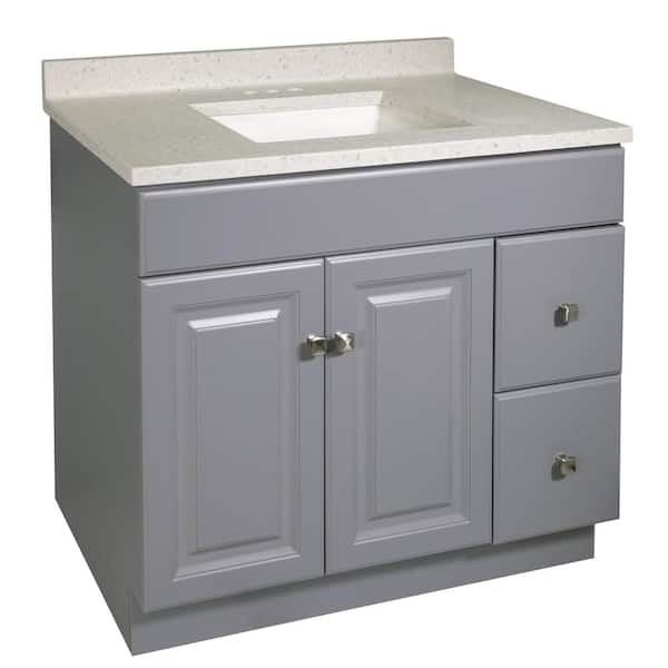 Design House Wyndham 37 in. 2-Door 2-Drawer Bathroom Vanity in Gray with Cultured Marble Frost Top (Ready to Assemble)