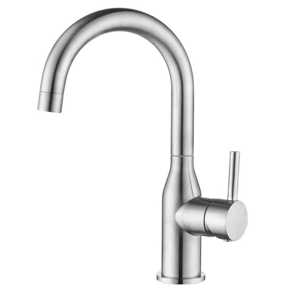 Classic Single Hole Bar Faucet Single Handle Deck Mount Standard Kitchen Faucet with Supply Lines in Brushed Nickel