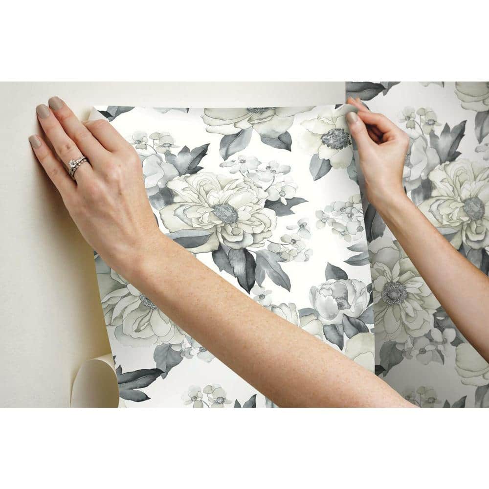 Gray and Taupe Floral Peel & Stick Wallpaper Roll