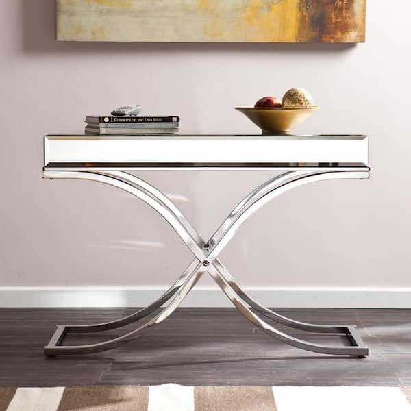 Southern Enterprises Alice 43 in. Clear Glass Rectangle Mirrored Console Table
