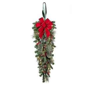 36 in. Pre-Lit Classic Greenery Teardrop Artificial Christmas Swag