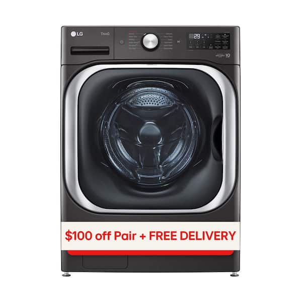 LG 5.2 cu. Ft Stackable SMART Front Load Washer in Black Steel with Steam & Turbowash Technology