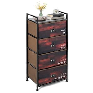 17.5 in. W x 38.5 in. H Dark-Brown Rectangle MDF 4-Fabric Drawers Storage Dresser End Table with Fabric Drawers