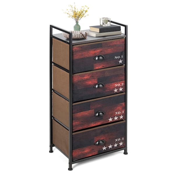 ANGELES HOME 17.5 in. W x 38.5 in. H Dark-Brown Rectangle MDF 4-Fabric Drawers Storage Dresser End Table with Fabric Drawers