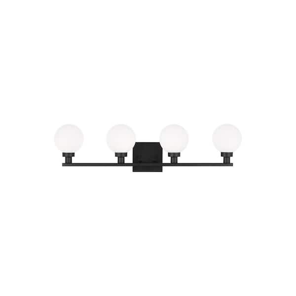 Generation Lighting Clybourn 30.125 in. 4-Light Midnight Black Vanity Light with Milk Glass Shades