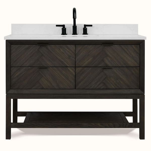 Solid Wood Contemporary 48 in. Freestanding Brown Oak Bath Vanity with White Artificial Stone Top Unassembled