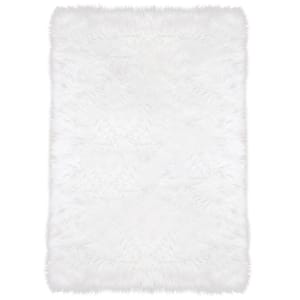White 4 ft. x 6 ft. Sheepskin Faux Furry Cozy Area Rug