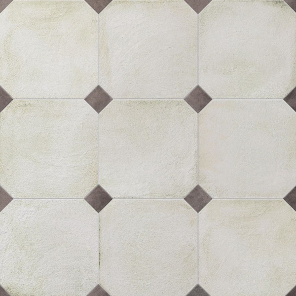 Merola Tile Laverton Octagon Nieve with Taco Grafito 8 in. x 8 in. Porcelain Floor and Wall Tile (11.25 sq. ft. /Case)