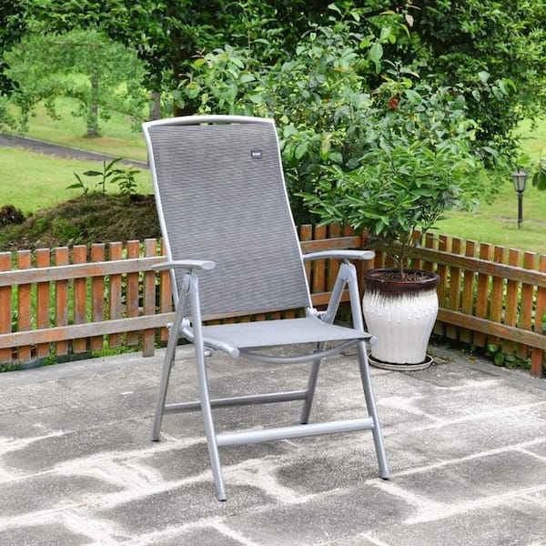 Metal Frame Folding Outdoor Recliner Patio Chairs with Adjustable High Back for Garden, Camping, Dark Gray (Set of 2)